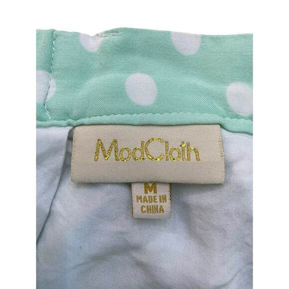 ModCloth Blue White Polka Dot Belted Midi Skirt Size Medium - Picture 3 of 4